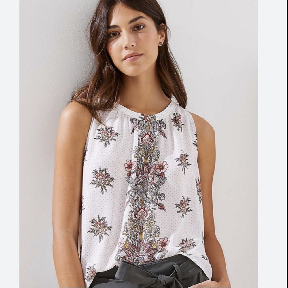 LOFT White Sleeveless Floral Print Blouse